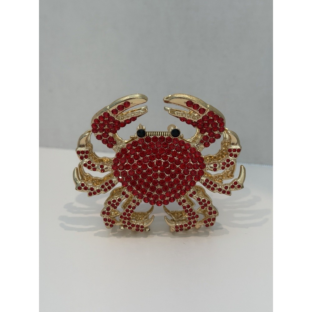 Piper K Red Crab Rhinestone Double Sided Gold Tone Hair Claw Clip